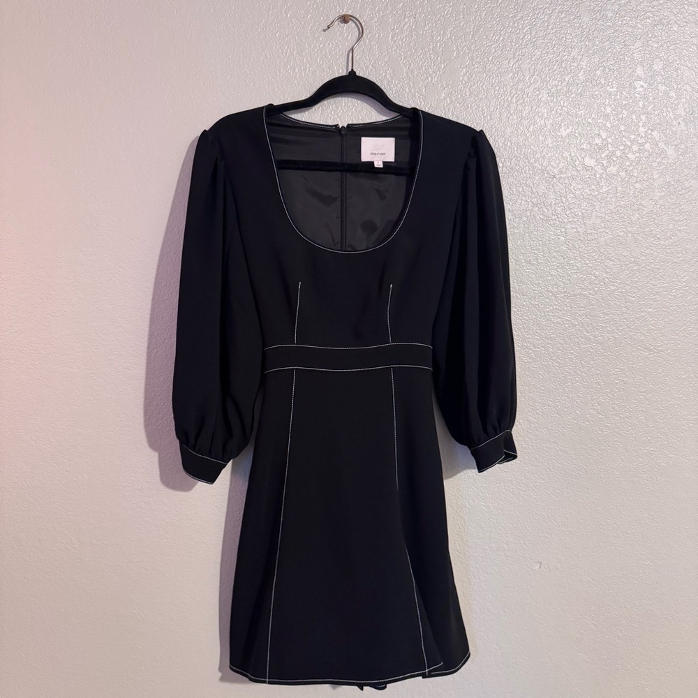 Cinq á Sept Topstitch Shelf‎ Tie Clarissa Dress in Black